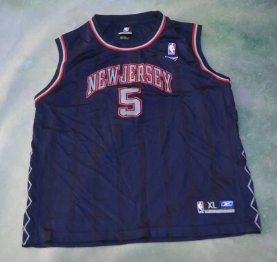 Camiseta Vintage Reebok NBA New Jersey Nets Jason Kidd #5 Tamanho Youth XL (18-20). - Imagem 1 de 3