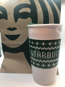 Starbucks Green White Ugly Christmas Sweater Tumbler Mug Cup 10 oz - Picture 1 of 5