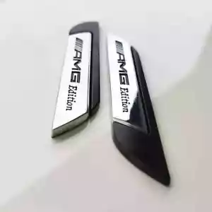 2er Set Mercedes AMG Edition Emblem Kotflügel Badge Schriftzug schwarz chrom - Bild 1 von 4
