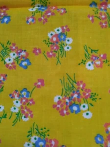 Vintage Yellow Floral Fabric 1/2 yard 18"x44" Blue White Orange Cotton Unbranded - Picture 1 of 5