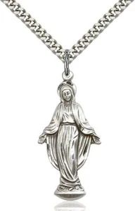 Sterling Silver Miraculous Medal Pendant Necklace 24" Chain GiftBox - Picture 1 of 3