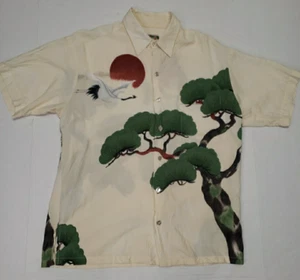 Vintage Tori Richard Hawaiian Serenity Crane Sun Button Up Shirt Size Medium - Picture 1 of 9