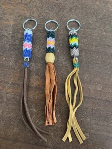 Native American Beaded Navajo Key Chain Lot Of 3 Key Ring Handmade Gift Zuni #5 - Picture 1 of 5