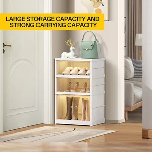 3-Tier Foldable Storage Box - Clear Stackable Shoe Organizer with Lids - Picture 1 of 9