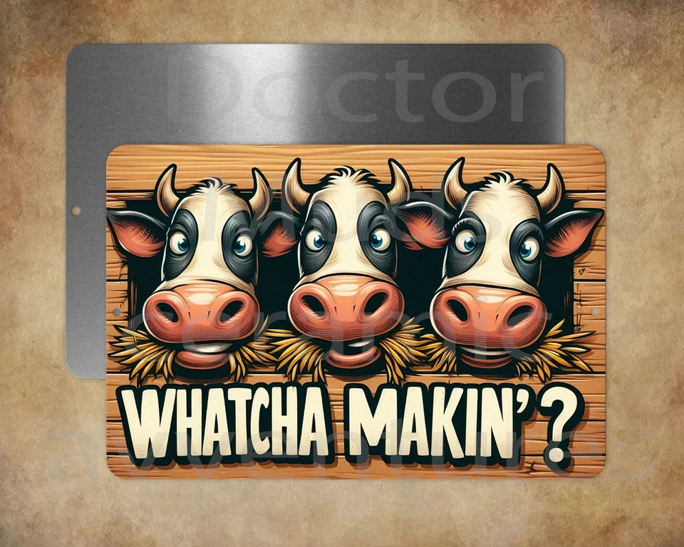Crazy Cows Whatcha Makin'? Letrero metálico panadero cocina 8 x 12" hecho en USA Foto 1 de 1