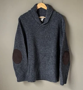 Vintage L.L. Bean Herren XL Pullover Wolle grau Lammwolle Schalkragen Ellenbogen Patch - Bild 1 von 6