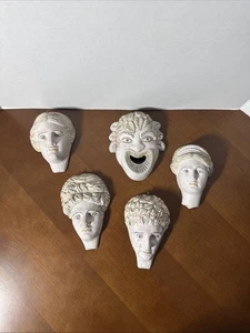 VTG Greek Mythology Gods Plaster Crackle Wall Hanging Masks Decor - Set Of 5 - Picture 1 of 19