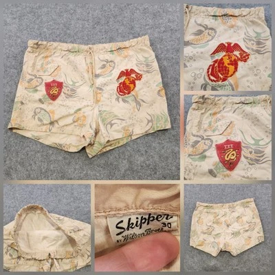 VTG 1940s WW2 WWII USMC United States Marine Corps MEF III Swim Trunks Shorts - Image 1 of 4
