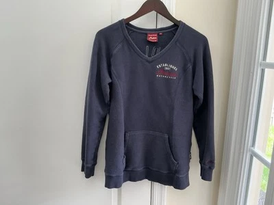 WOMENS INDIAN MOTORCYCLE V-NECK SWEATSHIRT POCKETS SIZE M NAVY EUC - Image 1 of 4