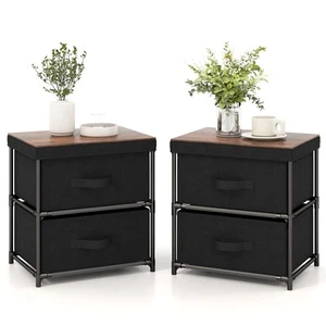 2 Stück Nachttisch Nachttisch Sofa Tisch 2 Schubladen Kommode Stoff Aufbewahrung Organizer - Bild 1 von 10