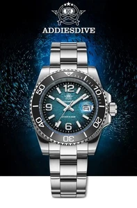ADDIESDIVE 200M Taucheruhr blaues Zifferblatt Edelstahl 48mm Japan Quarz drehbar - Bild 1 von 22