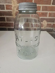 Vintage Atlas Strong Shoulder Clear Round Mason Jar With ball Lid 7" - Picture 1 of 3
