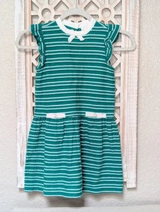 Janie And Jack Green White Striped Dress Girls 7 School Casual Preppy - Picture 1 of 7