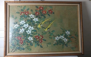Japanese Print of Two Birds Among Blossoms Framed - Picture 1 of 10