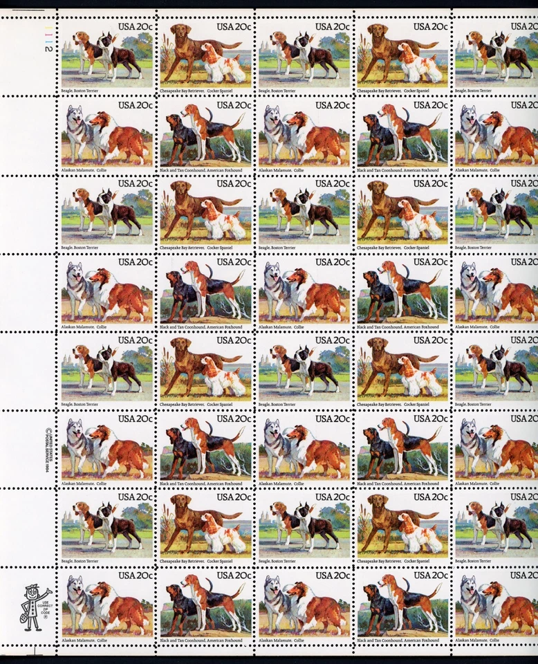 United States 1984 Dogs Scott# 2098-2101 Complete Sheet Mint XF OG NH Pristine - Image 1 of 1