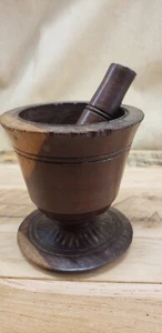 Antique Mortar & Pestle Gorgeous Wood Grains / Lovely Turnings 4" T 1800s - Picture 1 of 6