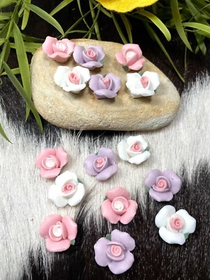 Porcelain Flowers Lot PINK PURLE Shabby Chic DIY Craft 17 mm 20 pcs - Image 1 of 4