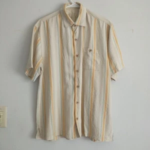 Tommy Bahama Hemd Herren M creme bunt 100% Seide Knopfleiste gestreift *MANGEL - Bild 1 von 16