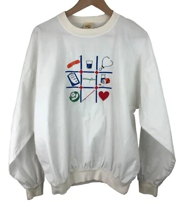 Peanut Butter & Jelly Nursing Themed White Sweatshirt Womens Large Embroidered - Image 1 of 4