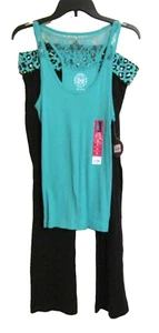 NUEVO CON ETIQUETAS SO 2 PIEZAS PIJAMAS PANTALONES NEGROS; SUÉTER VERDE SIN MANGAS TOP MUJER X-Grande - Imagen 1 de 10