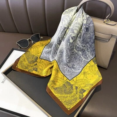 Bufanda cuadrada 100 % seda 26"" pañuelo para el cuello pañuelo vintage amarillo bohemio Foto 1 de 4