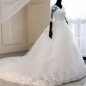 New Spring Lace Appliques Wedding Dresses short  Sleeve Vestidos De Novia  - Picture 1 of 6