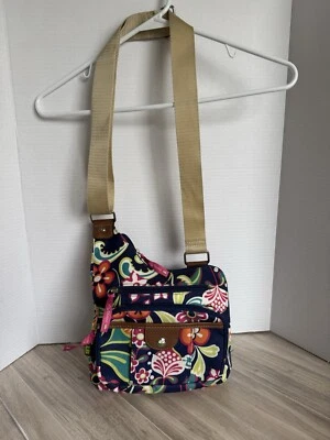 Lily Bloom Crossbody Bag Navy With Bright Florals Pink Interior A Lot Of Pockets - Image 1 of 4