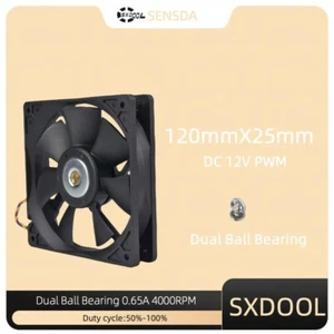 120mm x 120mm X 25mm DC 12V Dual Ball Bearing PWM Cooling Fan, 4000 RPM, Iron-Co - Picture 1 of 7