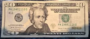 November 10, 1985 Birthday Note Fancy Serial Number Twenty Dollar Bill 19851110 - Picture 1 of 2