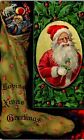 Vintage Christmas Postcard Santa Holding Jester Doll Giant Toy Stuffed Stocking