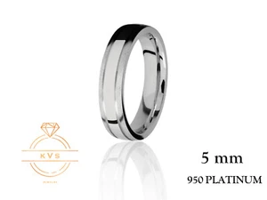 950 Platinum Domed Grooved 5mm Wedding Band Ring - Comfort Fit Matte Brushed - Picture 1 of 9