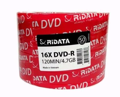 200 RIDATA 16X Blank DVD-R DVDR Branded Logo 4.7GB Recordable Media Disc 4x50PK - Image 1 of 3