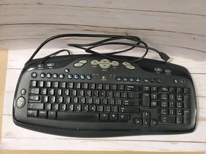 Logitech Wave Ergonomic Wired Corded USB Multimedia Keyboard - Picture 1 of 8