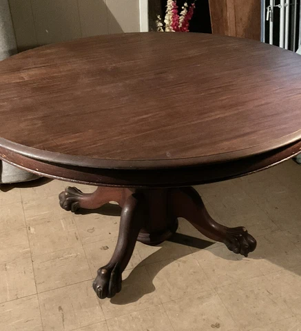 ANTIQUE  DINING TABLE w/ 5 leaves/c.1900/ SOLID MAHOGANY / VICTORIAN pedestal Cover