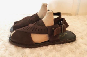 Free People Big Dipper Size 5.5M Dark Brown Suede Peep Toe Crossover Sandals - Picture 1 of 8