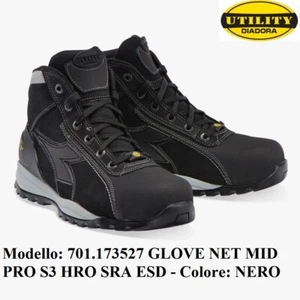 SCARPA ANTINFORTUNISTICA DIADORA GLOVE NET MID PRO S3 HRO SRA ESD  NERO 173527 - Imagen 1 de 8