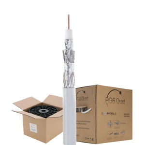 Cable coaxial RG6 cuádruple escudo exterior 1000 ft 18AWG blanco coaxial televisión por satélite 3ghz - Imagen 1 de 5