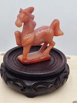 Antique Vtg Chinese Carved Carnelian Orange Jade or Agate Horse Mini Figurine - Image 1 of 4