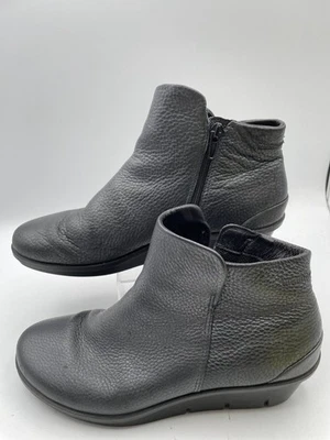 Ecco Ankle Booties Women Size 9 Metallic Gray Leather Round Toe Slip On Side Zip - Image 1 of 4