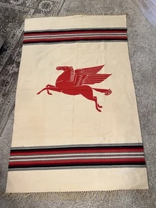 Vintage Mexican Serape Mobilgas Pegasus Handwoven Blanket 80” X 51” RARE - Picture 1 of 8