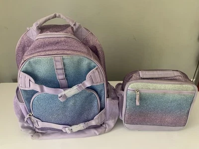 Pottery Barn 儿童紫色闪光 XL 背包 带午餐袋 — 第 1/4 张图片