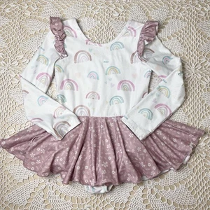 Pagliaccetto body sfacciato prugna bambina 6 anni sordinato sopra l'arcobaleno con gonna - Foto 1 di 5