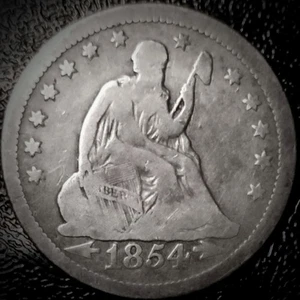 Cuarto de cuarto O libertad sentada 1854 - en muy buen estado - 90 % plata 25C - Imagen 1 de 2