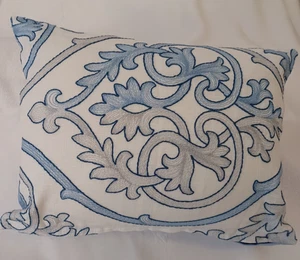 Handmade COWTAN AND TOUT Blue/Gray TOPKAPI Embroidered Throw Pillow, Linen Blend - Picture 1 of 4