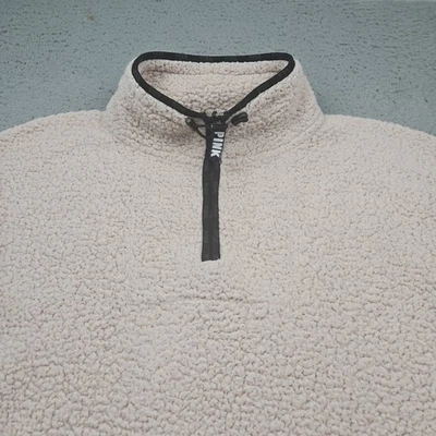 Pulôver feminino Victorias Secret camisa rosa bege grande 1/4 zíper manga longa - Imagem 1 de 4