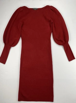 French Connection Large Balloon Sleeve Sweater Dress Red Midi/Long  Stretch - Image 1 of 4