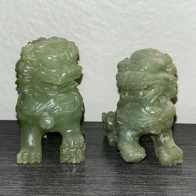2 Estatuillas de Perro Foo Jade Celadón Nefrita China De Colección Foto 1 de 2