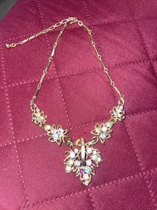 Collar Gargantilla Flor Estrás Colgante Coro Pat Firmado De Colección 17" - Imagen 1 de 9