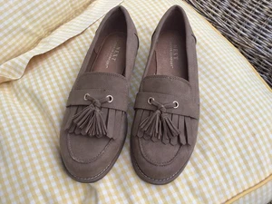 NEXT flat brown loafers with fringe and tassels - size 6W - new - Picture 1 of 6