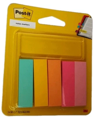 3M Post-it Notes Markers 5 Pads 50 Sheets Per Pad 12.7 X 44.4 mm Removable Page